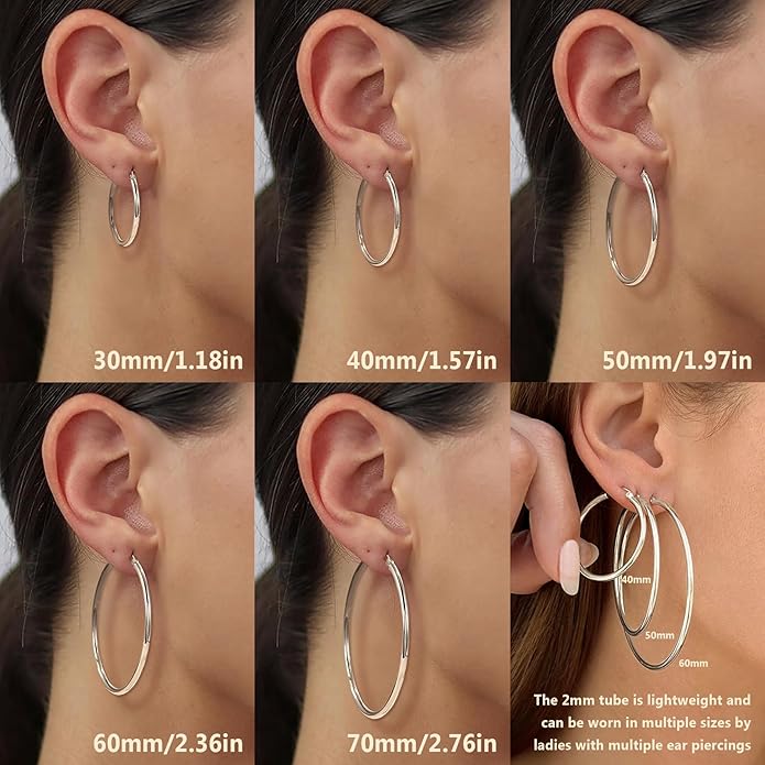 YOUNGYUE 925 Sterling Silver Hoop Earrings for Women Hypoallergenic Oversize 14K Gold Hoops Earrings for Women Thin Gold Plated Hoop earrings Lightweight Large Silver Hoop Earrings 30/40/50/60/70mm
