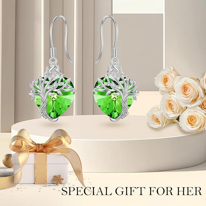 TOUPOP Tree of Life Earrings 925 Sterling Silver Family Tree Dangle Drop Earrings Crystal Jewelry Birthday Christmas Gifts for Women Her