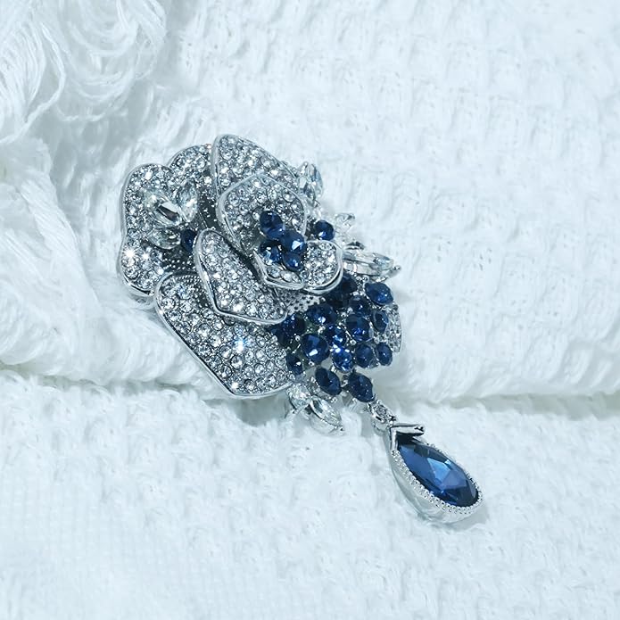 Vintage Botanical Flower Brooch for Women - An elegant crystal - inlaid metal pin accessory suitable for dresses, jackets, and scarves