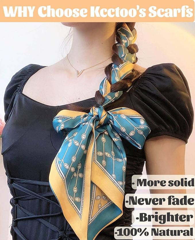 kcctoo 59" Mulberry Silk Like Head Scarf Women's Fashion Square Neck Satin Scarfs for Bag Hair Scarves Gift 59 * 5.9”