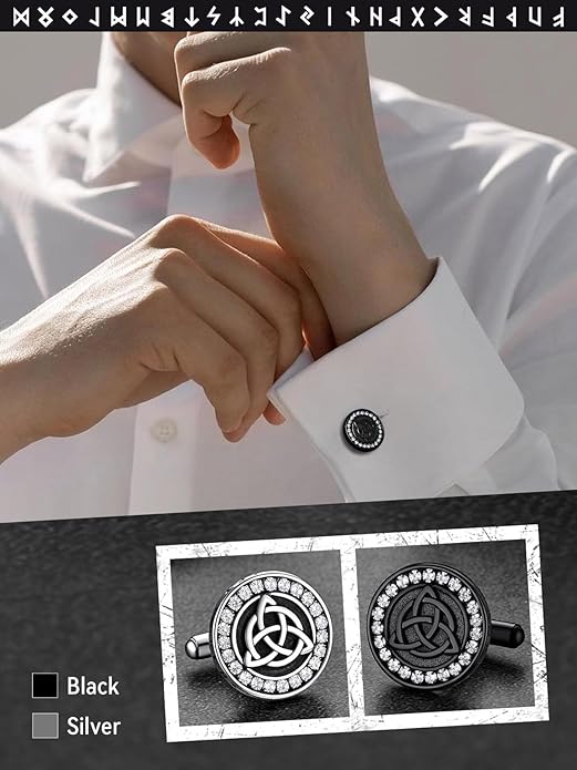 FaithHeart Mens Cufflinks, Norse Viking Tuxedo Shirt Cuff Links, Stainless Steel Cuff Links and Shirt Studs, Gift Box