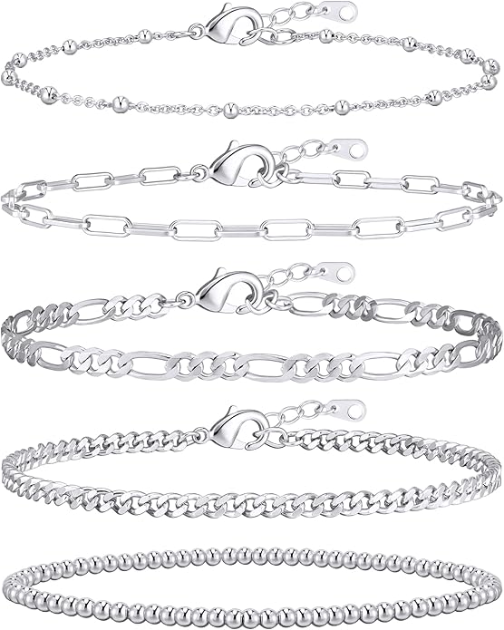 adoyi Gold Bracelets for Women, 14K Gold Plated Stackable Bracelet Stack Set Adjustable Charm Paperclip Chain Cuban Link Layered Waterproof Jewelry Sets Gifts for Womens 6.0/6.8/7.2"