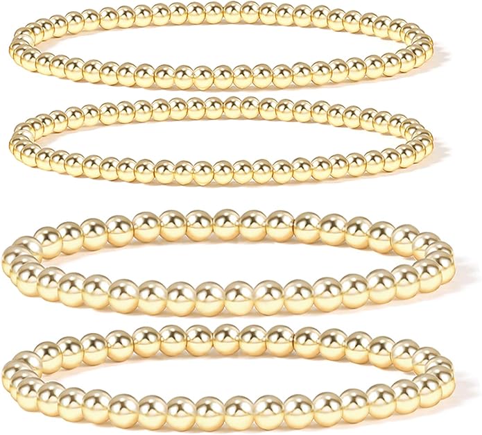 Elegance 11 designs 14K Gold Plated Bead Ball Bracelet Stretchable Elastic Gold Beaded Bracelets for Women