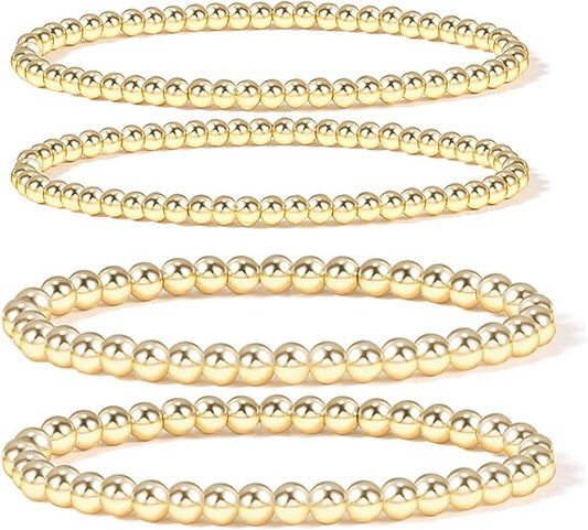 Elegance 11 designs 14K Gold Plated Bead Ball Bracelet Stretchable Elastic Gold Beaded Bracelets for Women