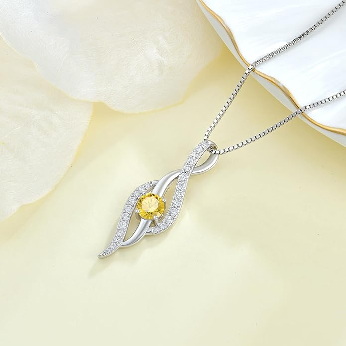 Women Infinity Necklace 925 Sterling Silver Twist Birthstone Pendant with Chain 5A Cubic Zirconia Jewelry