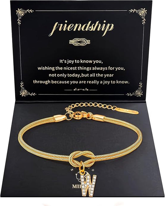 Friendship Bracelet for Women Gold Initial Bracelets 14K Gold Plated Knot Letter A-Z Initial Bracelet for Women Dainty Forever Layered Chain Bracelets Jewelry Birthday Gift for Best Friend