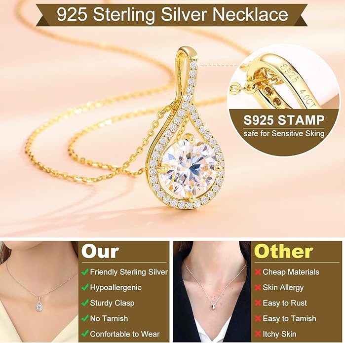 Moissanite Necklace Gift for Women, 925 Sterling Silver 18K White/Yellow Gold Plated 0.5-6.0CT Moissanite Pendant for Her, Anniversary Day, Birthday, Wedding - to My Wife, Mom