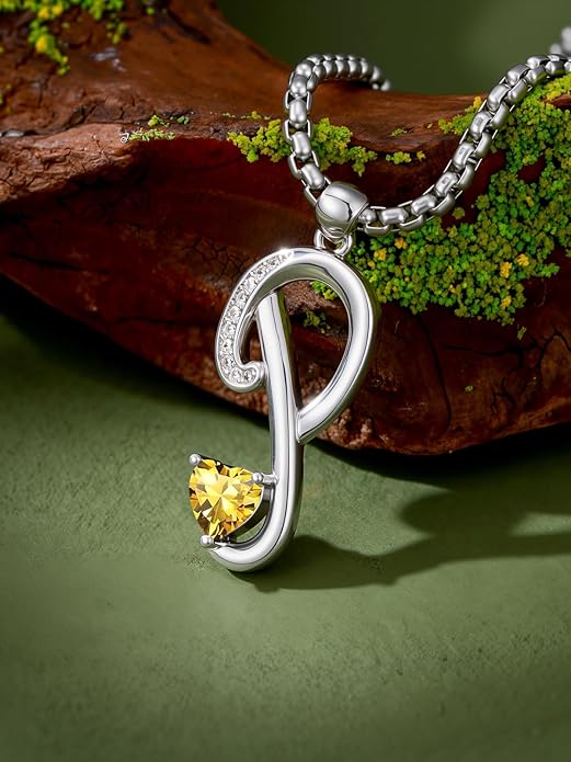 Christmas Gifts for Women Alphabet A to Z Initial Birthstone Pendant Necklaces for Women - 18k White Gold Plated Personalized Name Jewelry Valentine Mothers Day Birthday Gifts for Women Her Girlfriend