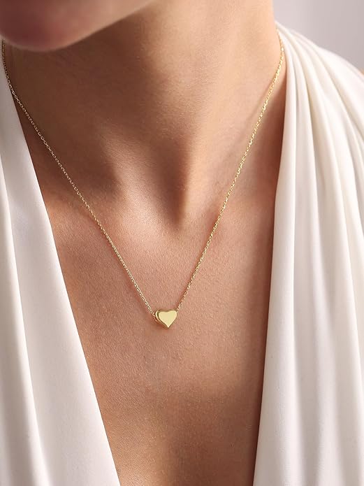 ChicSilver Personalized 925 Sterling Silver Dainty Small Heart/Star/Moon/Dot/Triangle Pendant Necklace for Women, Silver/Gold/Rose Gold/Black (with Gift Box)