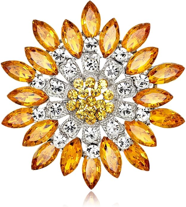 Rhinestone Sunflower Brooch for Women Sparkling Cubic Zirconia Flower Brooch Pin Elegant Large Crystal Floral Lapel Pin Dainty Clothing Hat Bag Accessories Christmas Wedding Bridal Birthday Jewelry