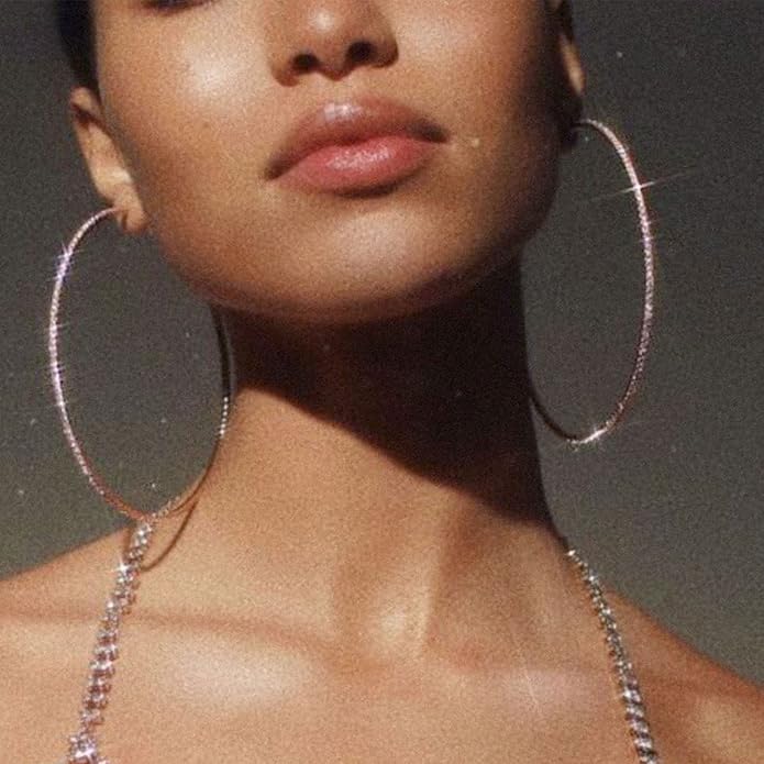 925 Sterling Silver Earrings Large Rhinestone Hoop Earrings Big Cubic Zirconia Hoop Earrings Thin Rhinestones Round Hoop Earrings for Women 20/30/40/50/60/70mm Sparkly Hoops With Crystals for Womens