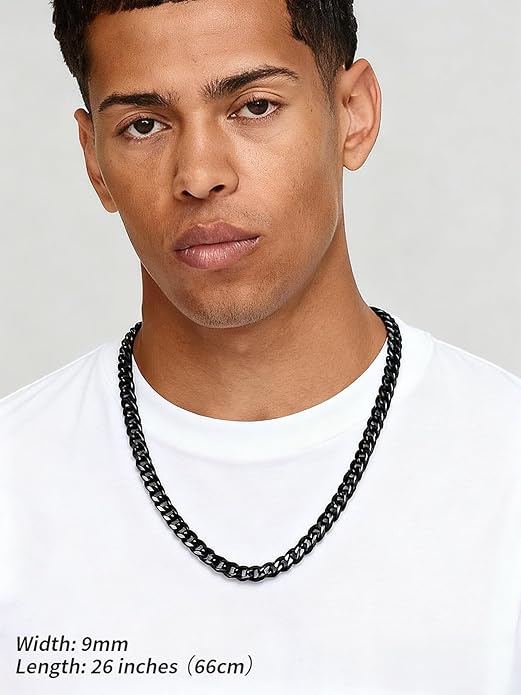 FindChic Cuban Link Chain for Men, 6/9/12mm Necklace Chain, Black/Gold Plated/Stainless Steel Necklace, Hypoallergenic & Tarnish-Proof Men's Jewelry Hip Hop Accessories, 18-30" Length Options