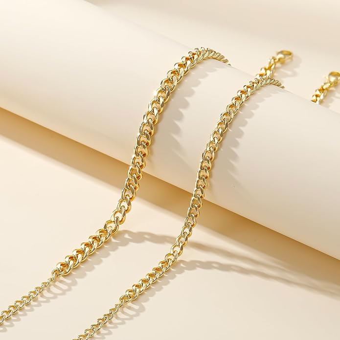 Ritach Ankle Bracelets for Women - Silver/Gold Plated Stainless Steel Anklets for Women Waterproof Layered Cuban Link Figaro Chain Heart Anklets Set Summer Beach Jewelry Gifts