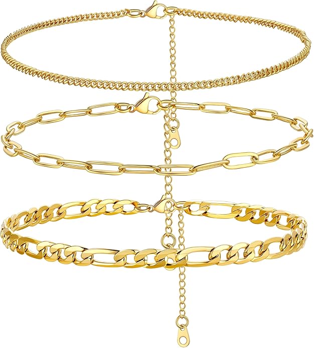 PROSTEEL Stainless Steel Chain Anklets for Women, Silver/Gold Tone, Ankle Bracelets Hypoallergenic, 8-10.5 Inch Adjustable, Come with Box