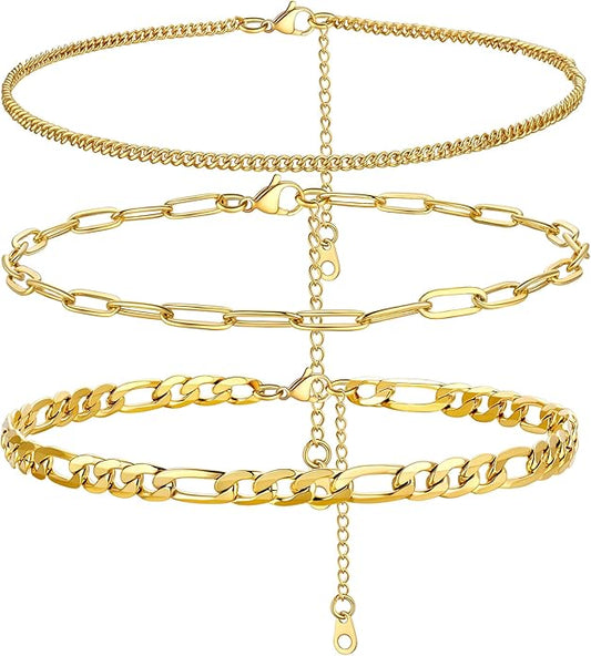 PROSTEEL Stainless Steel Chain Anklets for Women, Silver/Gold Tone, Ankle Bracelets Hypoallergenic, 8-10.5 Inch Adjustable, Come with Box