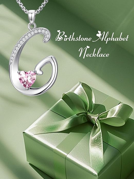 Christmas Gifts for Women Alphabet A to Z Initial Birthstone Pendant Necklaces for Women - 18k White Gold Plated Personalized Name Jewelry Valentine Mothers Day Birthday Gifts for Women Her Girlfriend