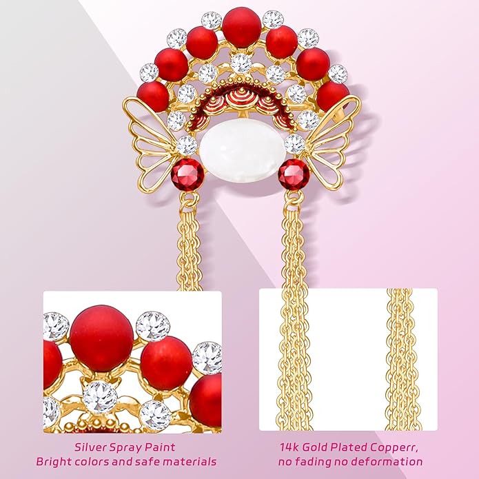 KZQtriid Brooches For Women,14k Gold Plated Copper,Cubic Zirconia Facial Makeup In Beijing Opera Brooch Pins For Women，Cubic Zirconia Broach，Pearl Broach，Chinese Style Broach