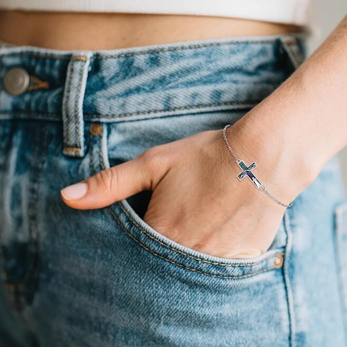 YFN Cross Bracelet Sterling Silver Religious Cross Bracelet Jewelry Gift for Women Men
