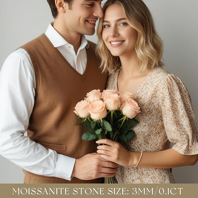 FANCIME Moissanite Tennis Bracelet 4.7-19 Carats 18K Gold Plated 925 Sterling Silver Tennis Bracelet 3mm/4mm/5mm D Color VVS1 Round Cut Moissanite Bracelet for Women Men