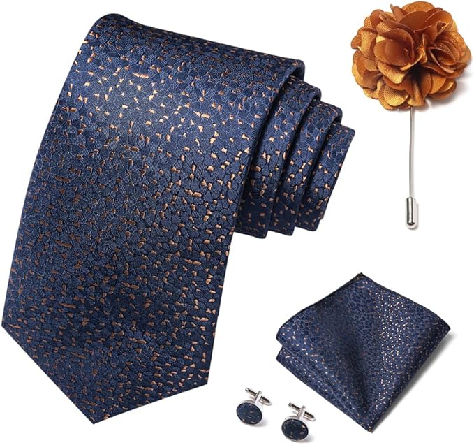 joy alice Ties Set Men Mixed Color Necktie Handkerchief Cufflinks Brooch 3.15 Formal
