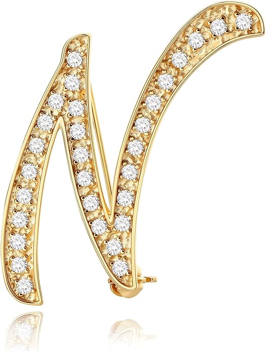 Cicy Bell A-Z Initial 26 Letter Brooch Pins 18k Gold Plated Cubic Zirconia Breastpin Name Personalized Gifts for Women Men