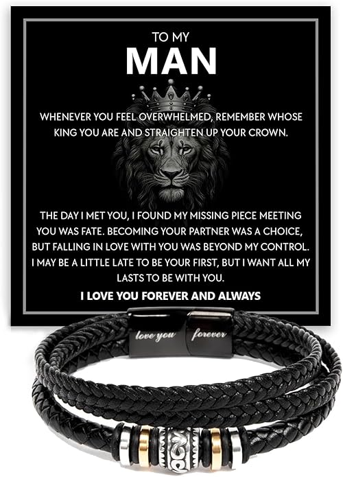 Mapileng To My Man – Braided Leather & Stainless Steel Bracelet with Heartfelt ‘Love You Forever’ - Elegant Gift Box Included, Gift from Girlfriend or Wife for Husband, Boyfriend, or Brother