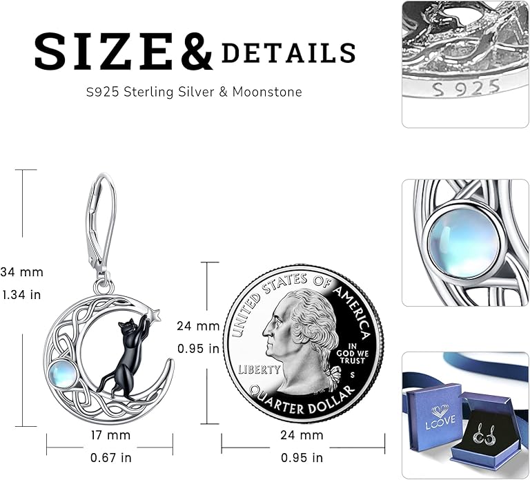 Sterling Silver Tree of Life/Flower/Bee/Animals/Cat/Hummingbird Dangle Earrings Moonstone Turquoise Drop Leverback Earrings Jewelry Gifts