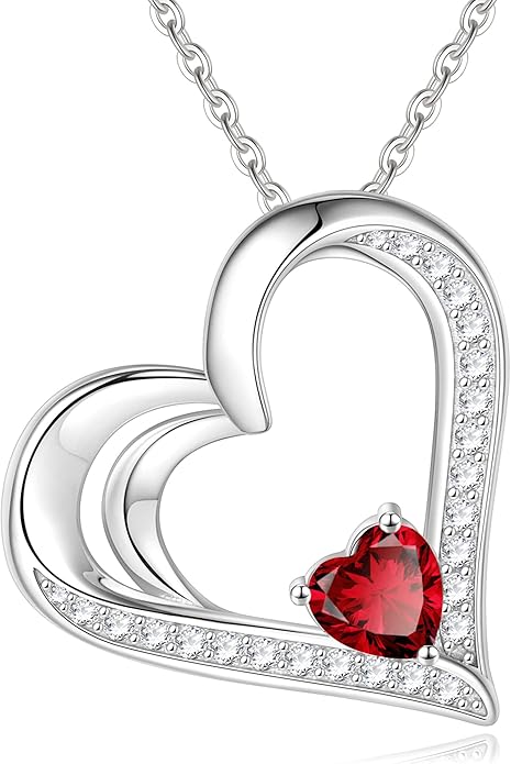 GLIVEOR 925 Sterling Silver Birthstone Necklace Heart Necklace for Women Gifts for Women