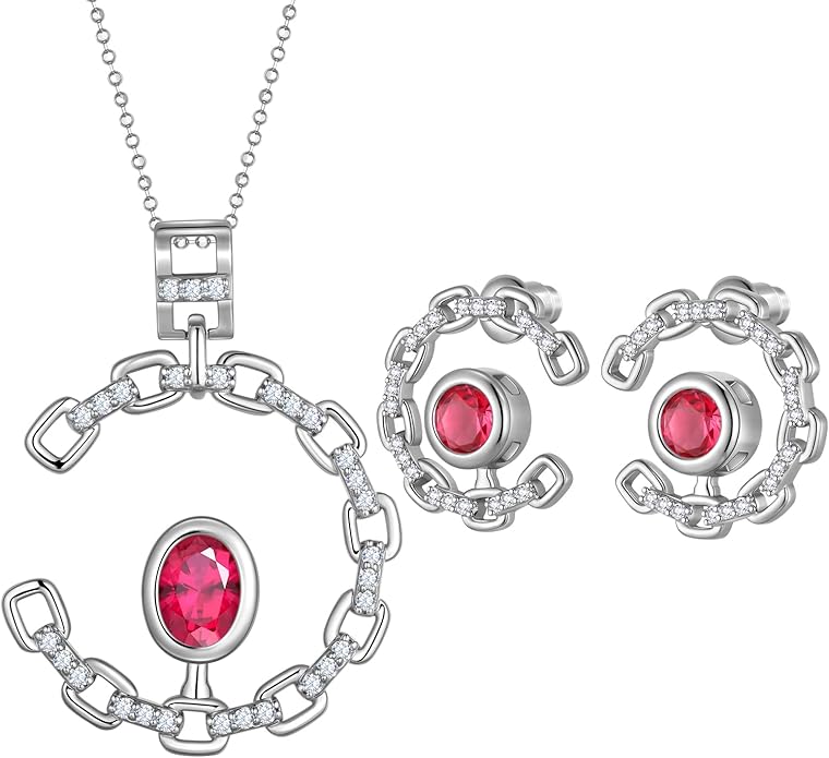 Ydou Elegant C-Shaped Crystal Necklaces/Stud Earrings Set with Birthstone Jewelry Set Silver Plated Fashion Jewelry for Women CS0003