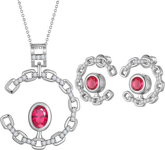 Ydou Elegant C-Shaped Crystal Necklaces/Stud Earrings Set with Birthstone Jewelry Set Silver Plated Fashion Jewelry for Women CS0003