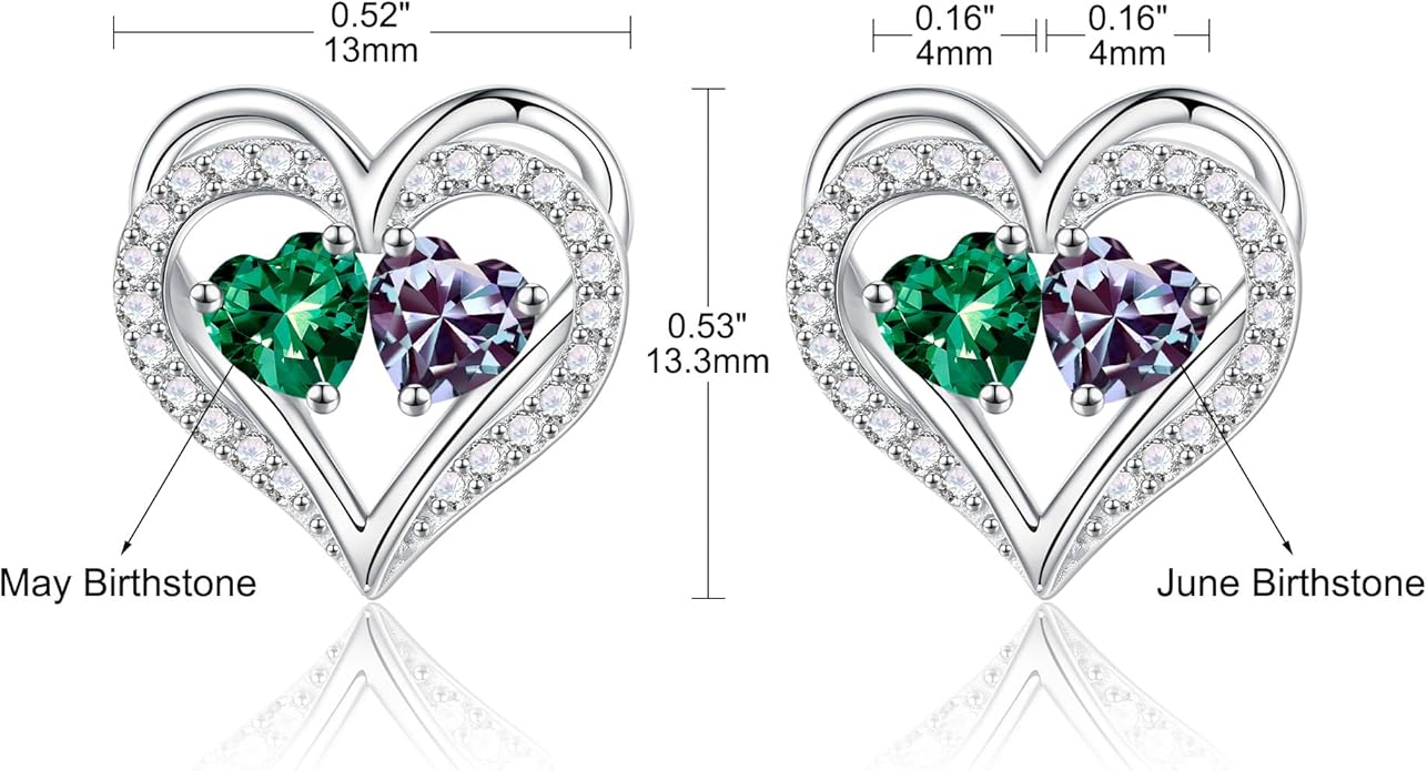 Iefil Birthstone Earrings for Women - 925 Sterling Silver Heart Earrings Anniversary Birthday Gifts for Women Wife Girlfriend Mom