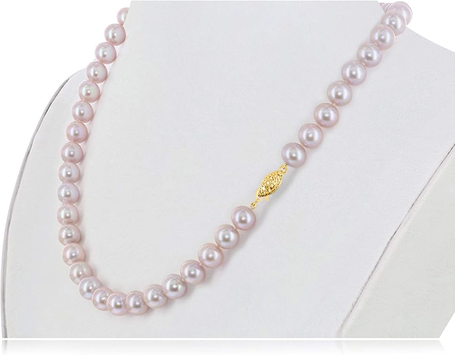 14K White Gold or Yellow Gold AAA Pink Freshwater Cultured Pearls Silk-Knotted 18inch Princess Pearls Strand Necklace - Choice of Pearl Size & Clasp Gold Color