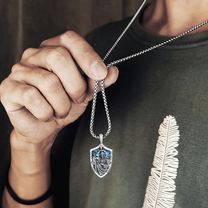 Taioiat Saint Necklace 925 Sterling Silver St Necklace Amulet Pendant Jewelry Religious Gift for Men Women
