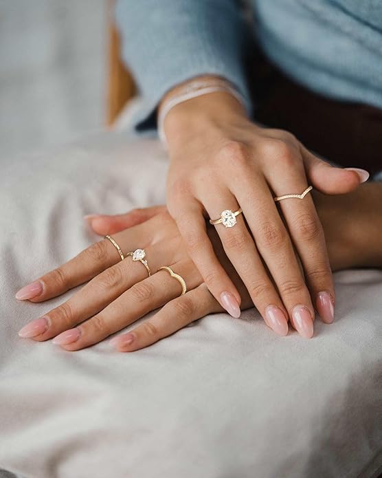 Arvaleff 925 Sterling Silver Rings for Women Ladies Wedding Band V Shaped Heatbeat Pattern Cubic Zirconia Engagement Eternity Ring Thin Stackable Comfort Fit Size 4-12