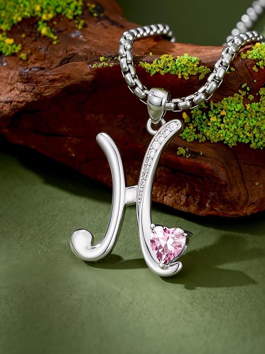 Christmas Gifts for Women Alphabet A to Z Initial Birthstone Pendant Necklaces for Women - 18k White Gold Plated Personalized Name Jewelry Valentine Mothers Day Birthday Gifts for Women Her Girlfriend