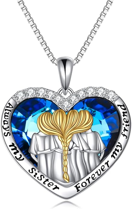 POPKIMI 925 Sterling Silver Sister Necklace - Birthday Gift for Sisters, Mom, Daughter - Always My Sister Forever My Friend Crystal Necklace for 2/3/4/5 Sisters