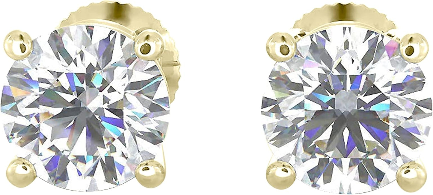 1/5 to 2 Carat TW Natural Real Diamond Solitaire Studs Earrings Available in 14K White and Yellow Gold with Secure Screw Back for Women and Men (Color J-K, Clarity I1-I2)