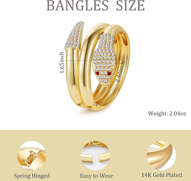 Bangle Bracelets for Women | 14K Gold Plated Trendy Wide Bracelets | Hinged Arm Cuff Bangles Chunky Bracelet for Women