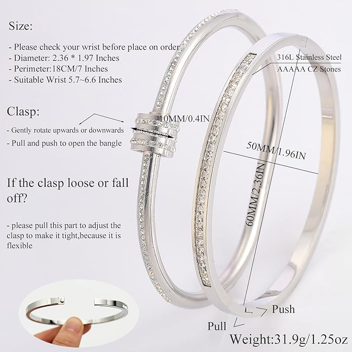 Silver Bangles for Women - Stainless Steel Love & Friendship Bracelet Set with Gift Box | Daily Wear & Party Jewelry