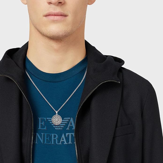 KINGWHYTE Compass Necklace for Men 925 Sterling Silver Birthday Gifts Graduation Travel Jewelry for Husband Brother with Stainless Steel Chain