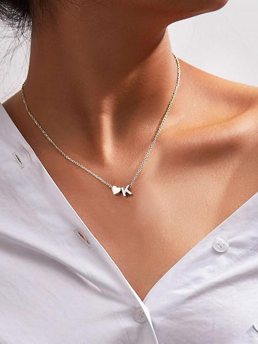 ChicSilver 925 Sterling Silver Heart Initial Necklaces for Women -Dainty Personalized Heart Pendant Letter Alphabet Necklace for Women