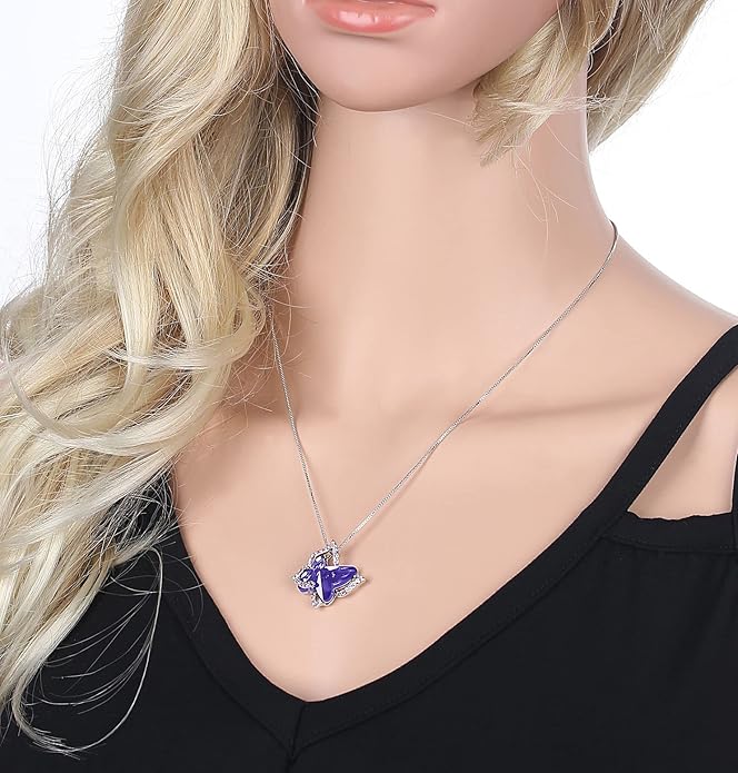 Gift Butterfly Birthstone Crystal Necklace, Silver Tone with 18”+2” Chain, Necklace for Mother’s Day Anniversary Birthday Gifts for Women and Daughter