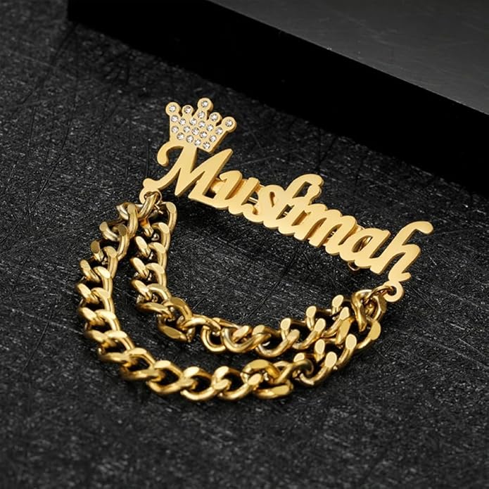 YHLISO Personalized Customize Double Names Stainless Steel Brooch Pin Custom Logo Gold Name Badges Products for Women Jewelry