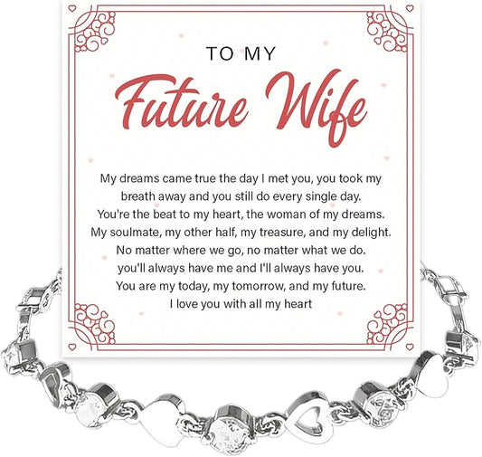 To My Future Wife Crystal Heart Bracelet Gift From Future Husband, Beautiful Jewelry Birthday, Christmas, Valentine’s Day, Bracelet For Her With Heartfelt Message & Elegant Box