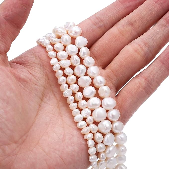 BEADIA Natural Pearl Beads Side Hole 7-8mm White Freshwater Cultured Loose Gemstone Beads for DIY Jewelry Making 13.8''/Strand
