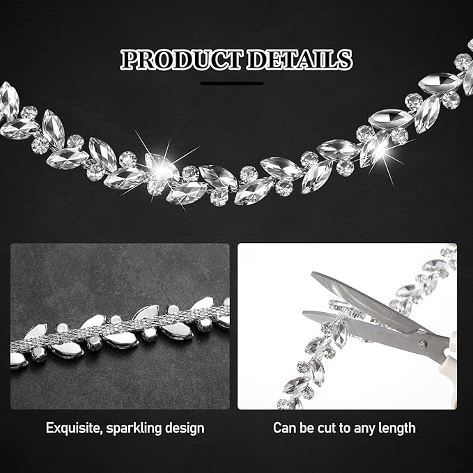 Suncalla 101 Pcs Sew on Crystal Rhinestone with Chain Trim Brooch Pin Mixed Shapes Set for Jewelry Clothe DIY Crafts Tabletop Scattered Crystals Vase Fillers Wedding Decor (Glass Rhinestone)
