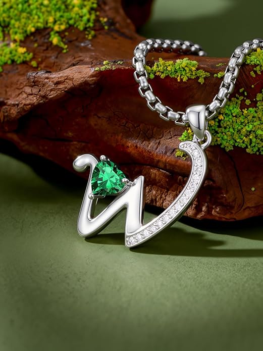 Christmas Gifts for Women Alphabet A to Z Initial Birthstone Pendant Necklaces for Women - 18k White Gold Plated Personalized Name Jewelry Valentine Mothers Day Birthday Gifts for Women Her Girlfriend