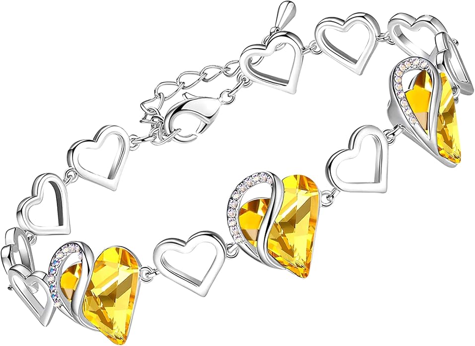 Leafael Infinity Love Heart Link Bracelets, Birthstone or Healing Stone Crystal Bracelet for Women, Silver Tone Jewelry Gifts for Her, 7-inch Chain and 2-inch Extender