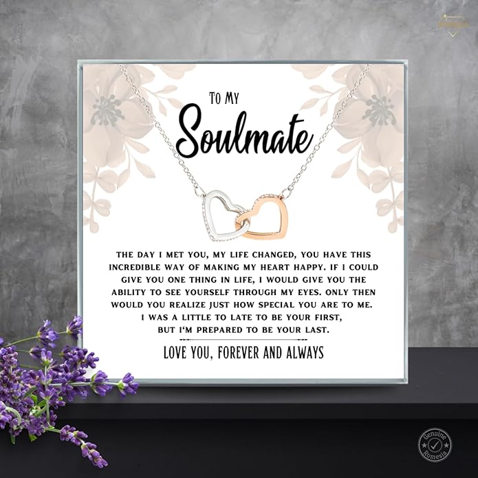 To My Soulmate Necklace For Women, Soul Mate Jewelry for Women, Future Wife Gifts, To My Wife Necklace from Husband, Gifts for Girlfriend, Pendant With Message Card