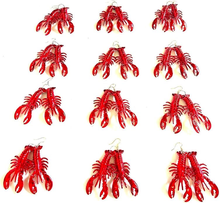 12 Pcs Mardi Gras Red Carwfish Earring Pendant Decoration Mini Beach Lobster Pendant Earrings Gift